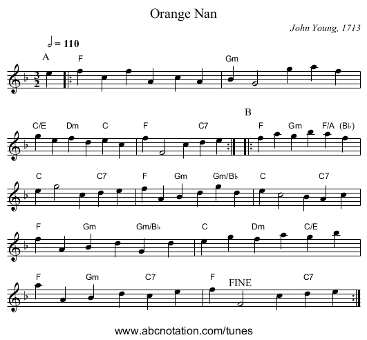 Orange Nan - staff notation