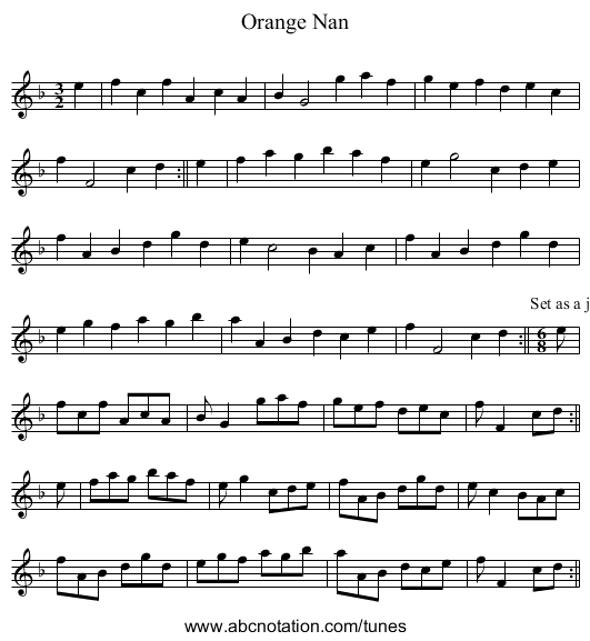 Orange Nan - staff notation