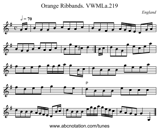 Orange Ribbands. VWMLa.219 - staff notation