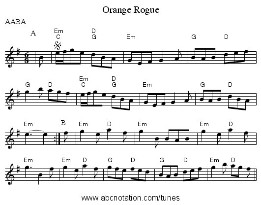 Orange Rogue - staff notation