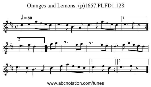 Oranges and Lemons. (p)1657.PLFD1.128 - staff notation