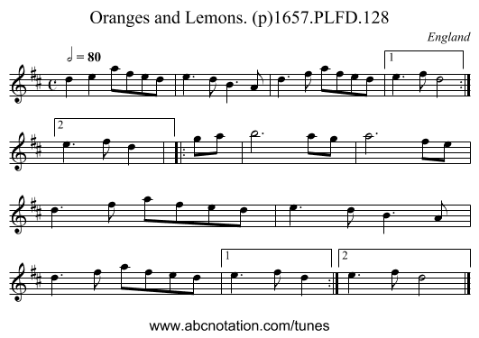 Oranges and Lemons. (p)1657.PLFD.128 - staff notation