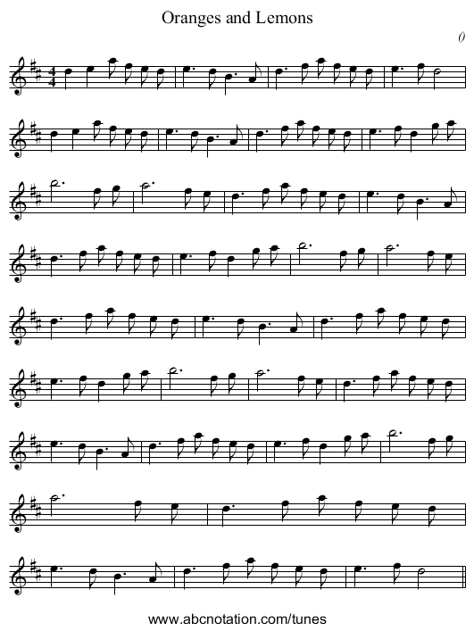 Oranges and Lemons - staff notation