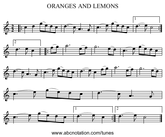 ORANGES AND LEMONS - staff notation