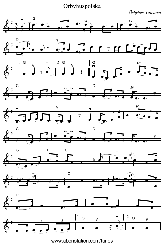 Örbyhuspolska - staff notation