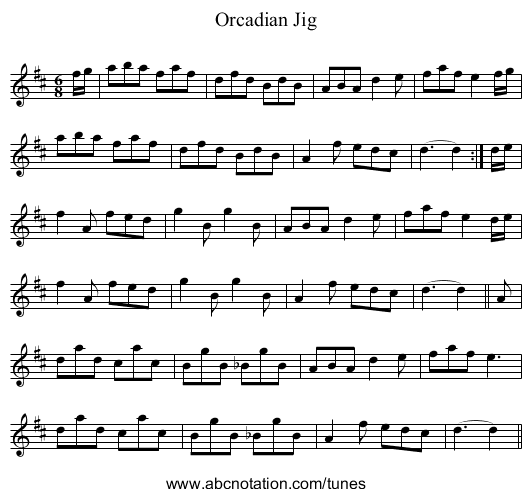 Orcadian Jig - staff notation