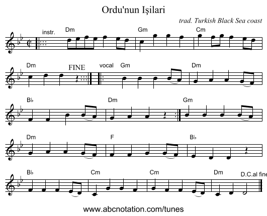 Ordu'nun Iş\ilar\i - staff notation