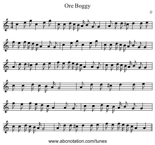 Ore Boggy - staff notation