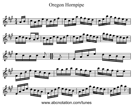 Oregon Hornpipe - staff notation