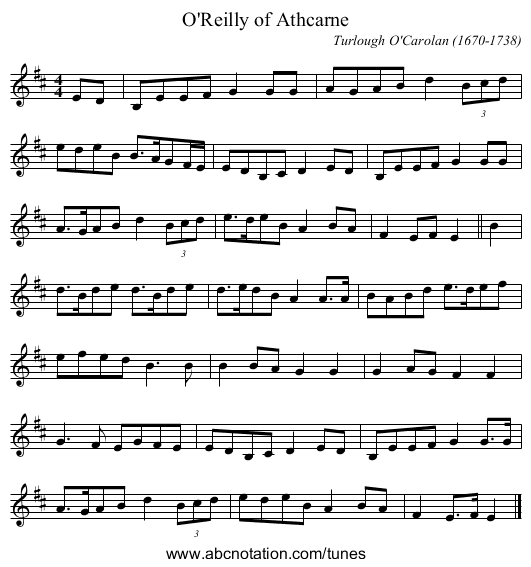 O'Reilly of Athcarne - staff notation