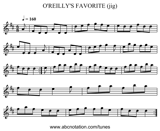 O'REILLY'S FAVORITE (jig) - staff notation