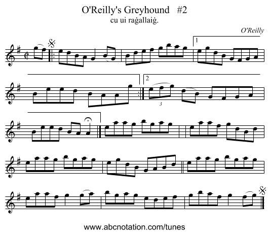 O'Reilly's Greyhound   #2 - staff notation