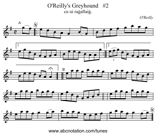 O'Reilly's Greyhound #2 - staff notation