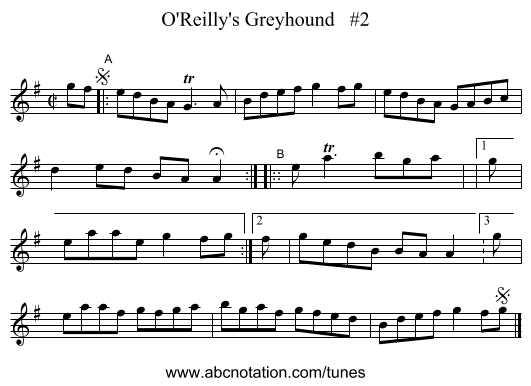 O'Reilly's Greyhound   #2 - staff notation