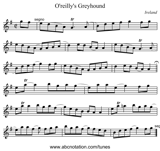 O'reilly's Greyhound - staff notation