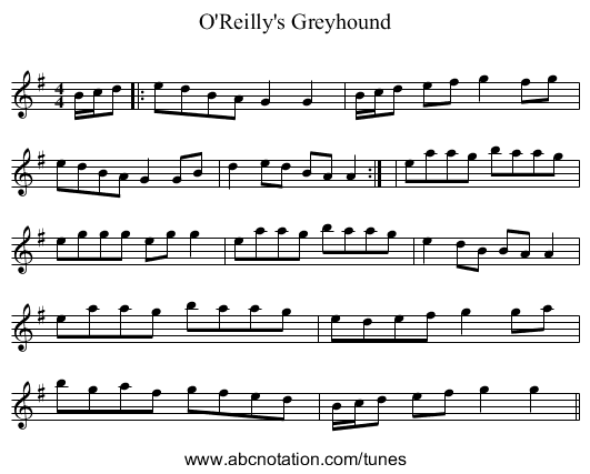 O'Reilly's Greyhound - staff notation