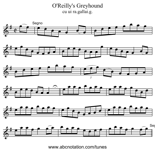 O'Reilly's Greyhound - staff notation