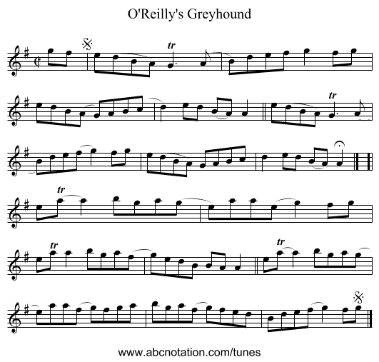 O'Reilly's Greyhound - staff notation