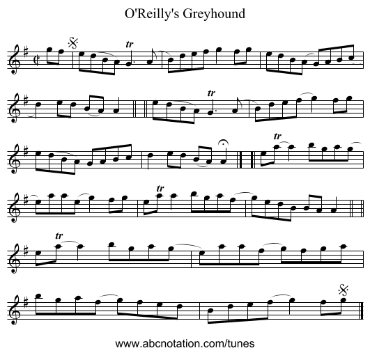 O'Reilly's Greyhound - staff notation