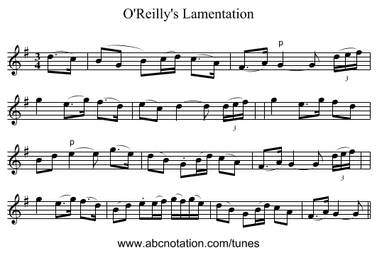 O'Reilly's Lamentation - staff notation