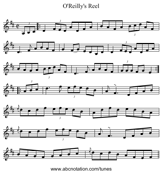 O'Reilly's Reel - staff notation