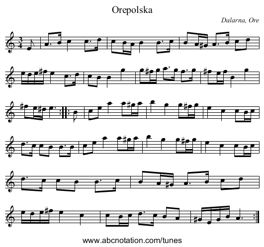 Orepolska - staff notation