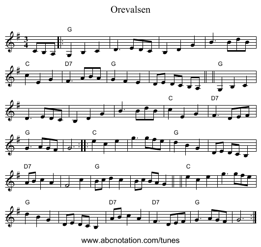 Orevalsen - staff notation