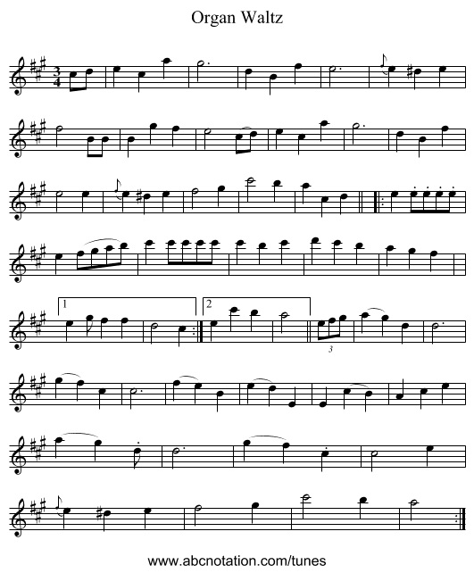 Organ Waltz - staff notation