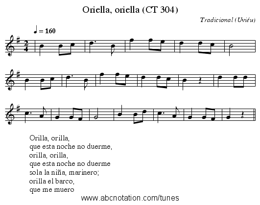 Oriella, oriella (CT 304) - staff notation