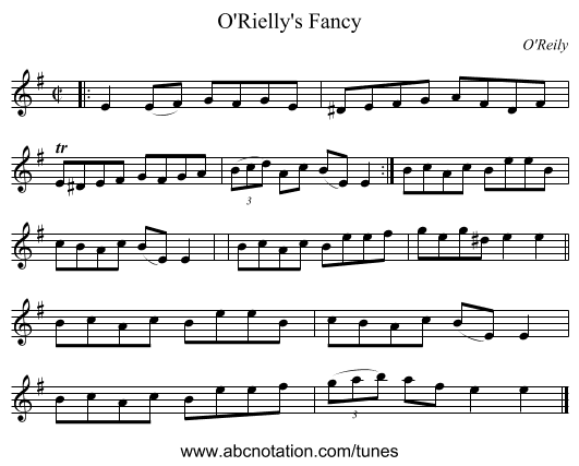O'Rielly's Fancy - staff notation