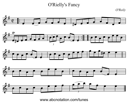 O'Rielly's Fancy - staff notation