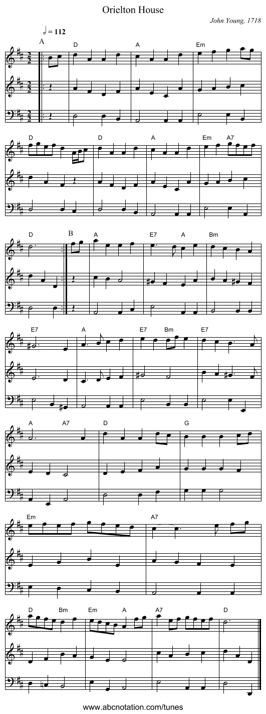Orielton House - staff notation
