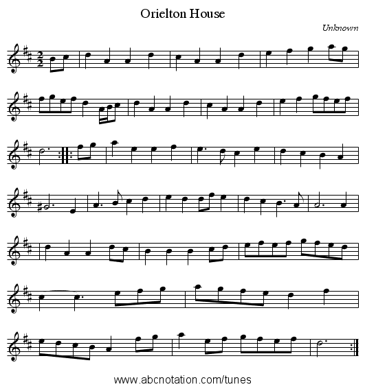 Orielton House - staff notation