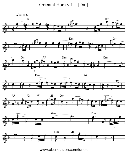Oriental Hora v.1    [Dm] - staff notation
