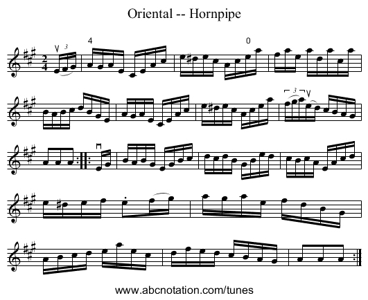 Oriental -- Hornpipe - staff notation