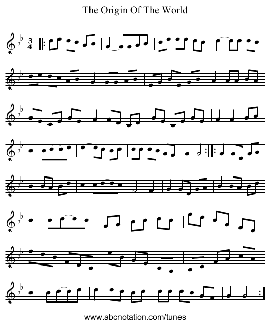 Origin Of The World, The - staff notation