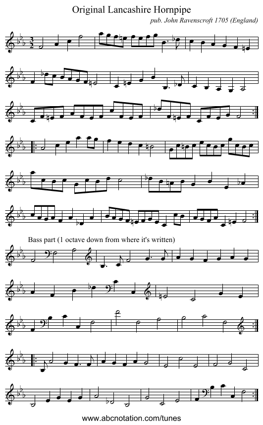 Original Lancashire Hornpipe - staff notation