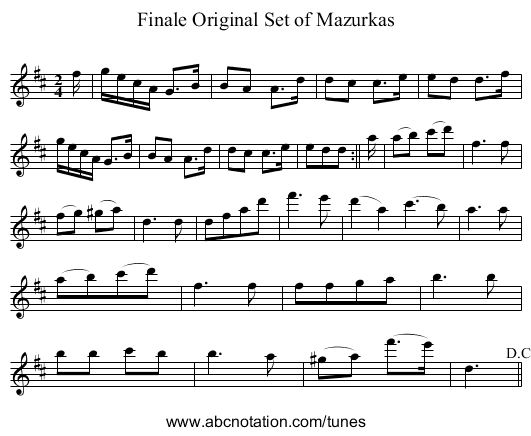 Original Set of Mazurkas, Finale - staff notation