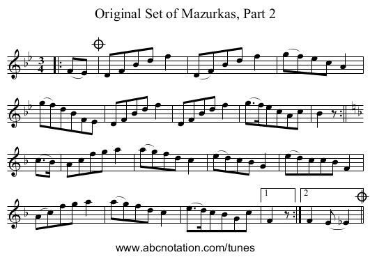 Original Set of Mazurkas, Part 2 - staff notation