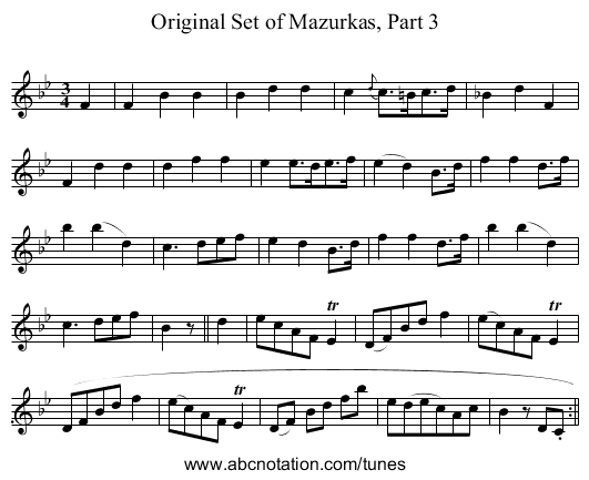 Original Set of Mazurkas, Part 3 - staff notation