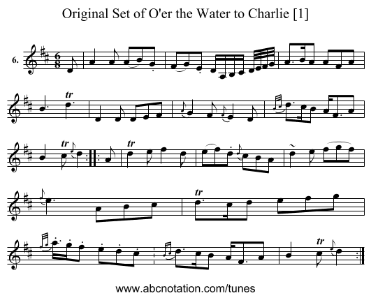 Original Set of O'er the Water to Charlie [1] - staff notation