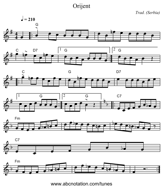 Orijent - staff notation