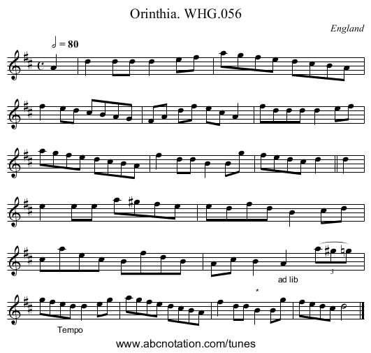 Orinthia. WHG.056 - staff notation