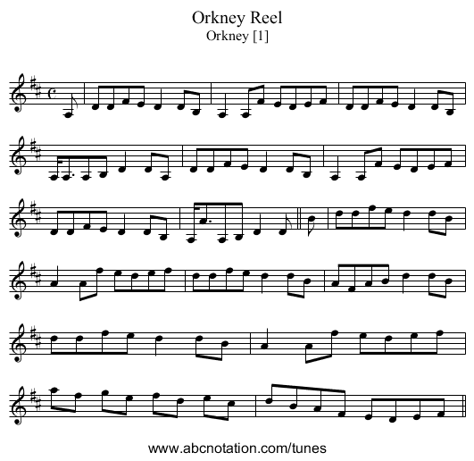 Orkney Reel - staff notation