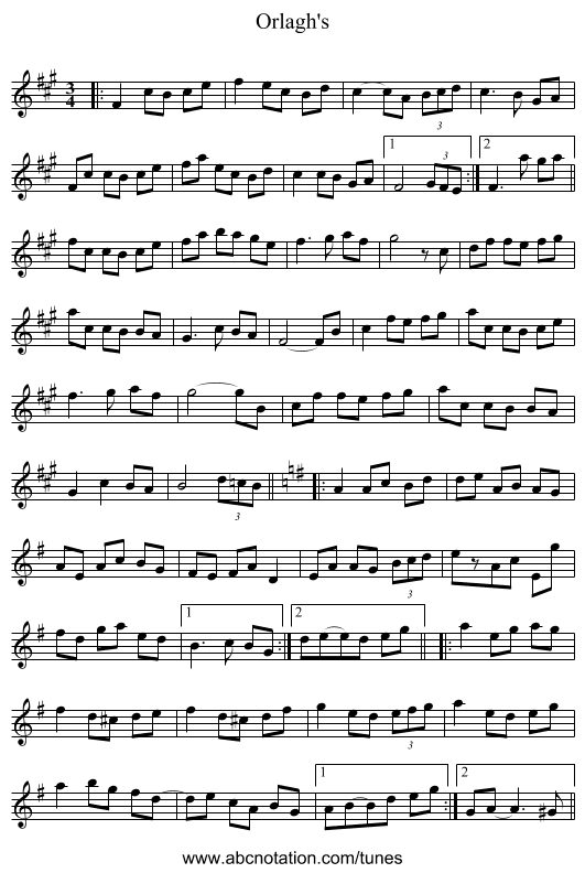 Orlagh's - staff notation