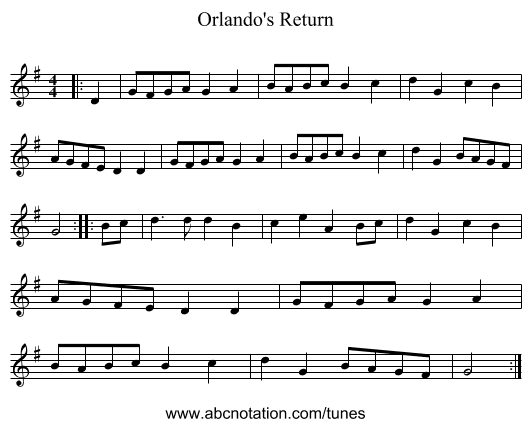 Orlando's Return - staff notation