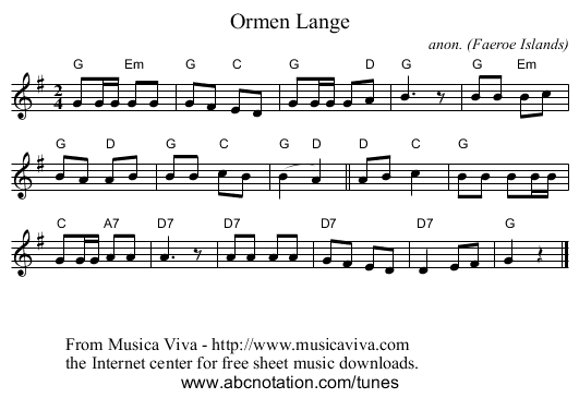 Ormen Lange - staff notation