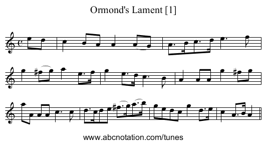 Ormond's Lament [1] - staff notation