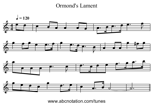 Ormond's Lament - staff notation