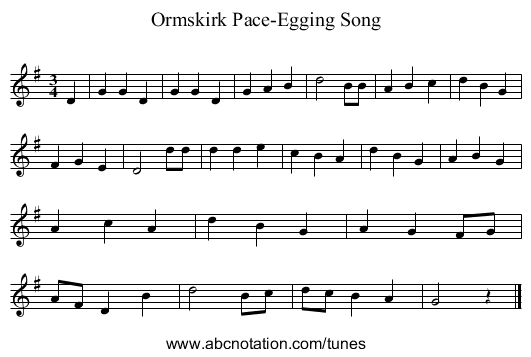 Ormskirk Pace-Egging Song - staff notation